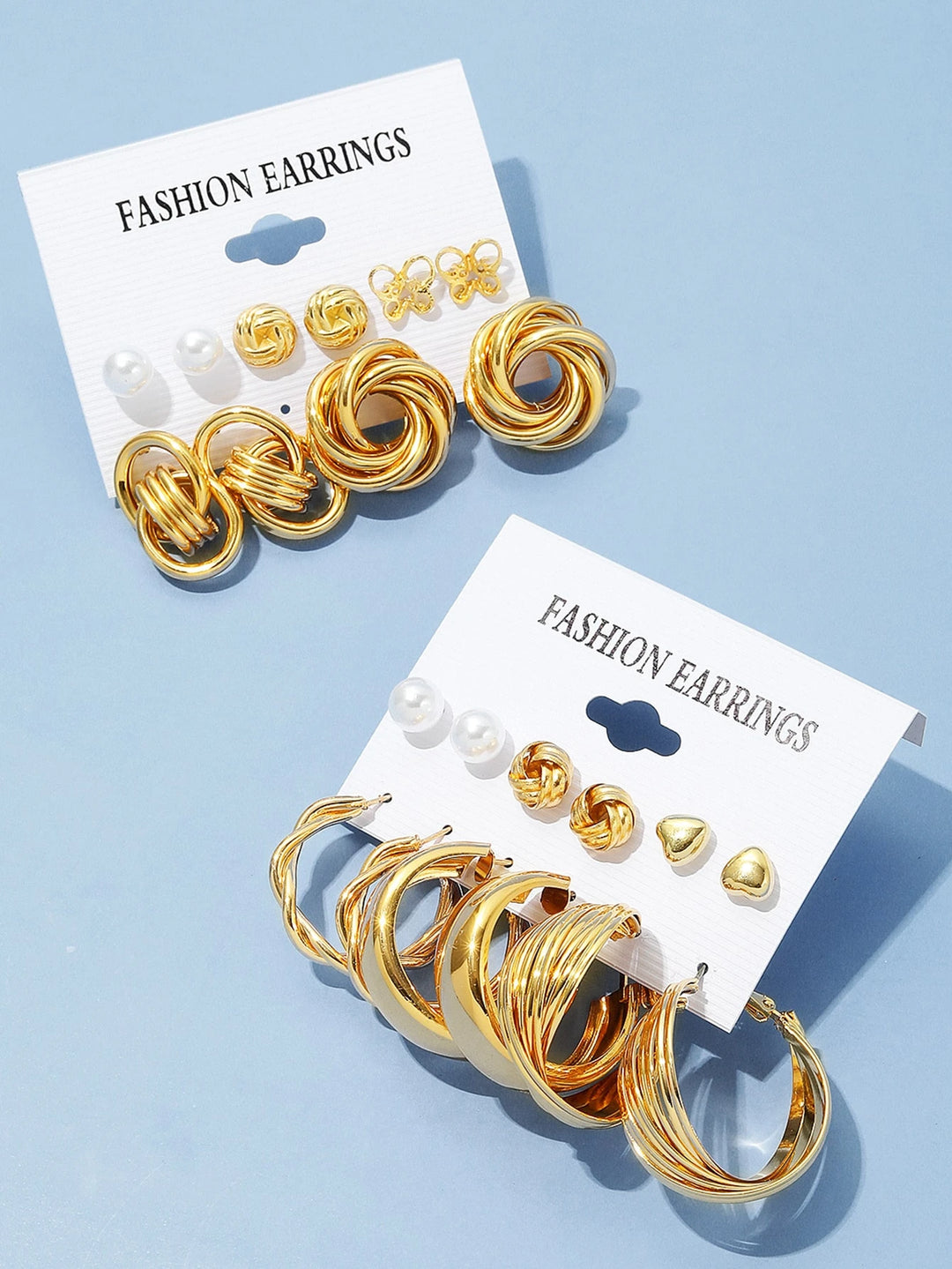 11 Pairs Faux Pearl & Heart Earrings Set