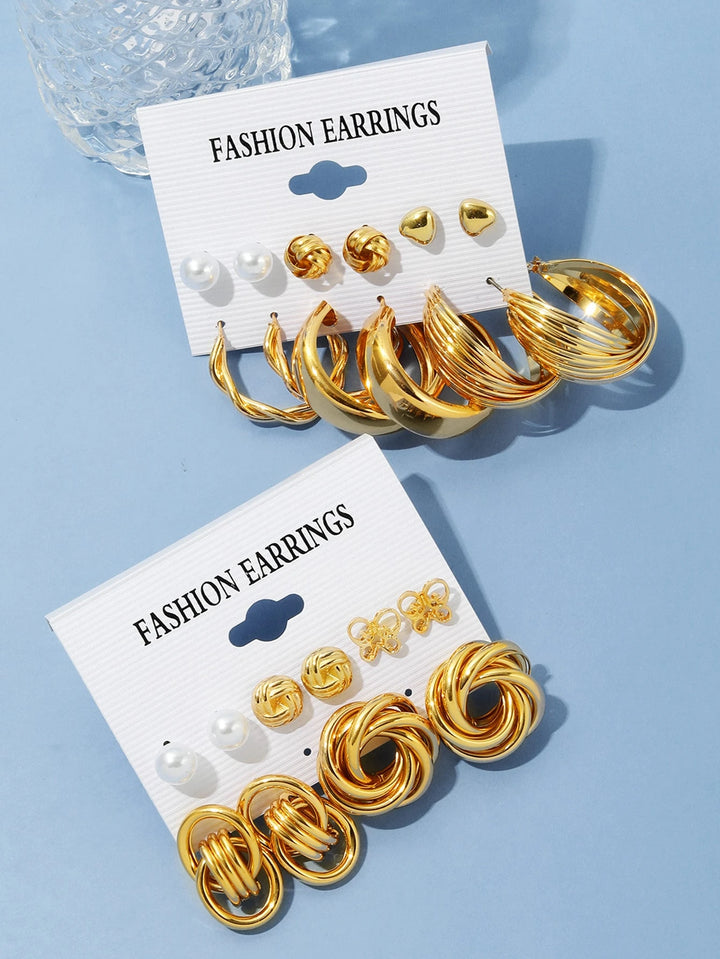 11 Pairs Faux Pearl & Heart Earrings Set