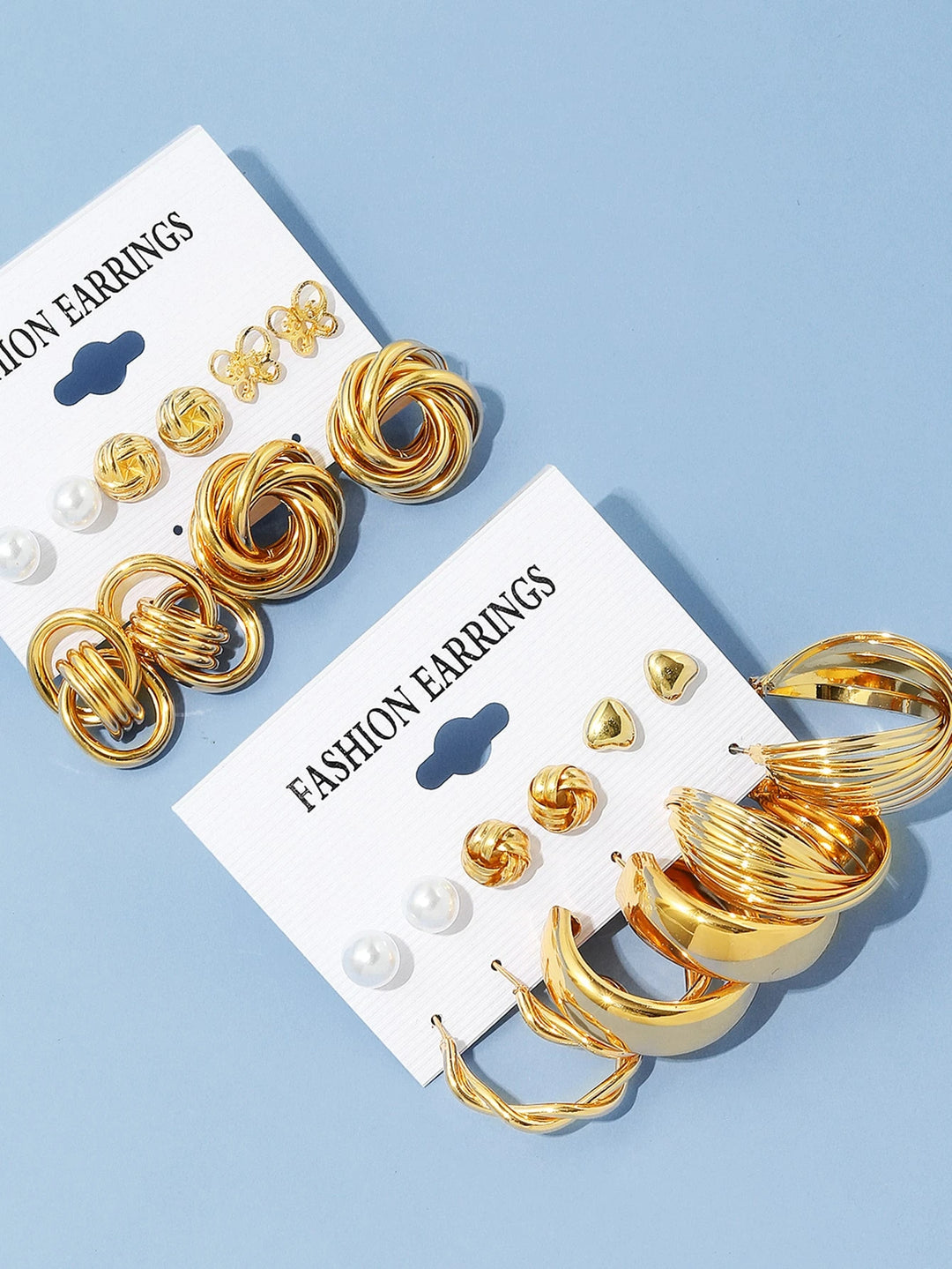 11 Pairs Faux Pearl & Heart Earrings Set