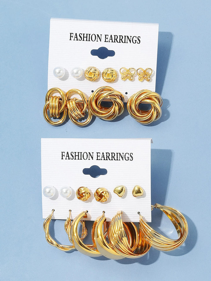 11 Pairs Faux Pearl & Heart Earrings Set