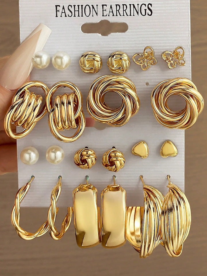 11 Pairs Faux Pearl & Heart Earrings Set