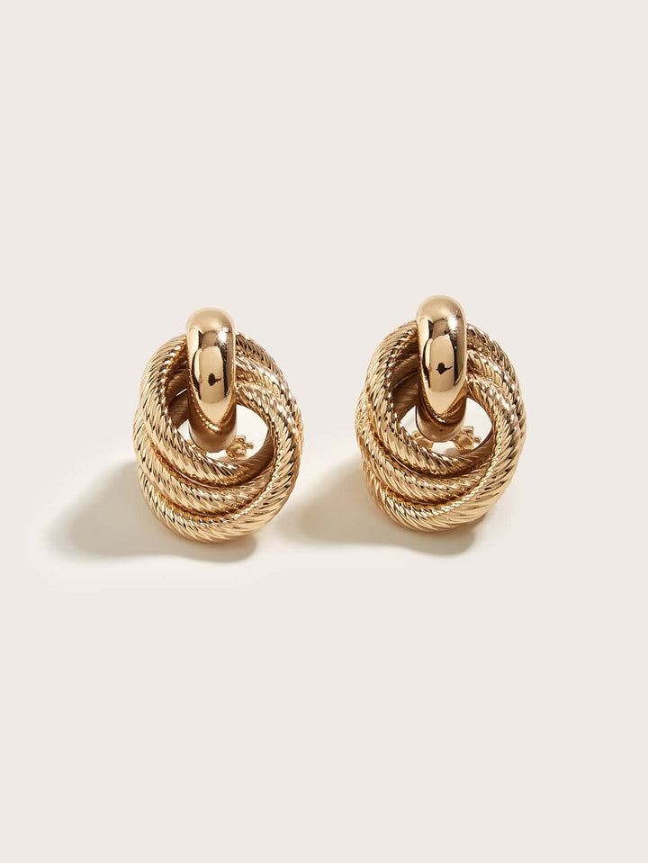 European & American Minimalist Twist Two-Layer Press Pattern Clip-On Earrings - Yellow Gold