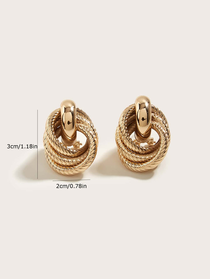 European & American Minimalist Twist Two-Layer Press Pattern Clip-On Earrings - Yellow Gold