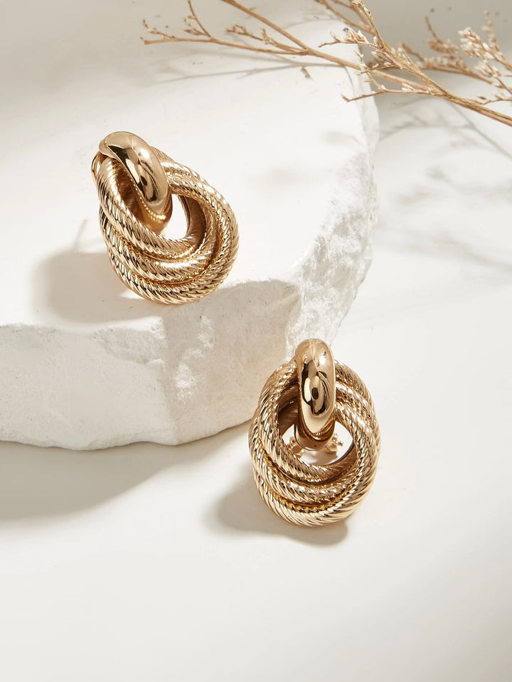 European & American Minimalist Twist Two-Layer Press Pattern Clip-On Earrings - Yellow Gold