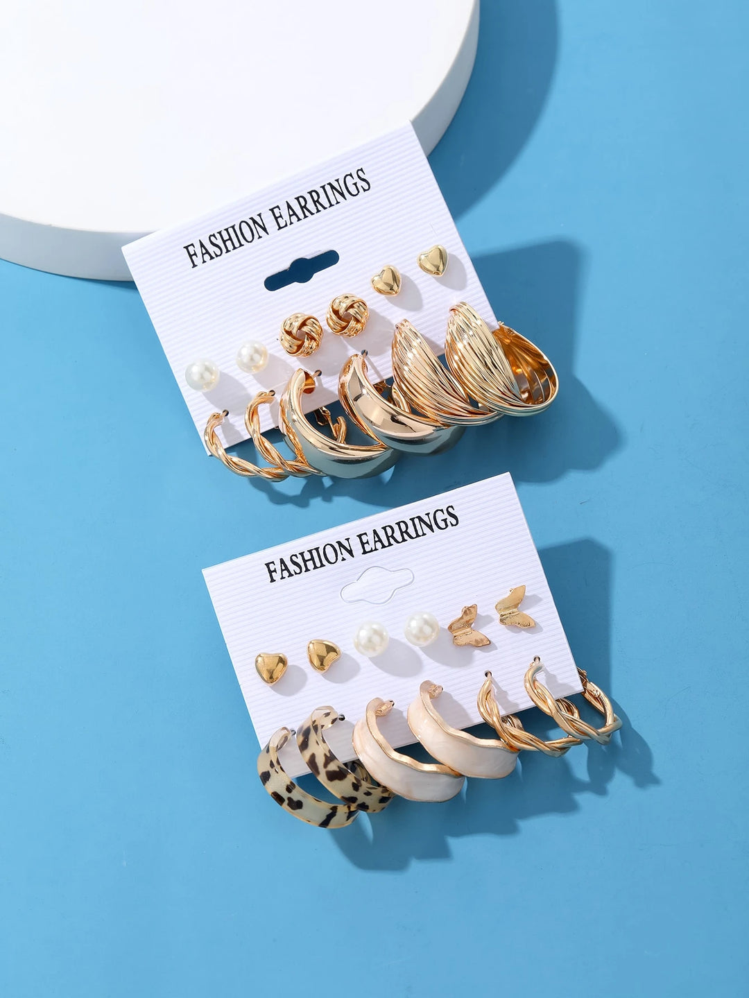 24pcs Faux Pearl Boho Geometric Earrings Set