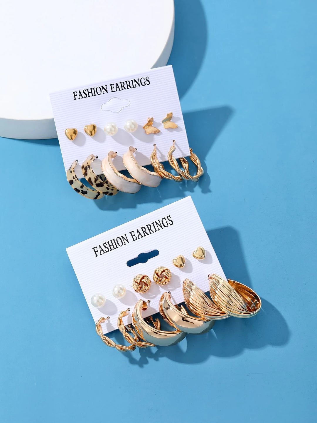 24pcs Faux Pearl Boho Geometric Earrings Set