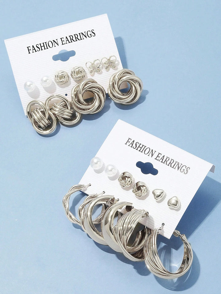 22pcs Butterfly C-Shaped Faux Pearl Silver Color Earring Set