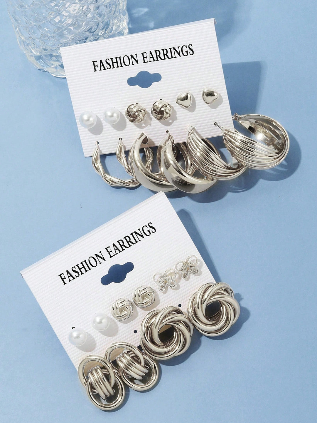 22pcs Butterfly C-Shaped Faux Pearl Silver Color Earring Set