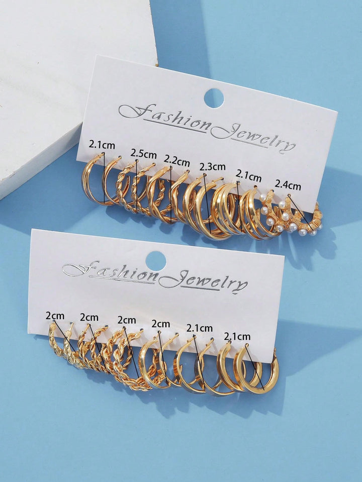11 Pairs Faux Pearl & Heart Earrings Set