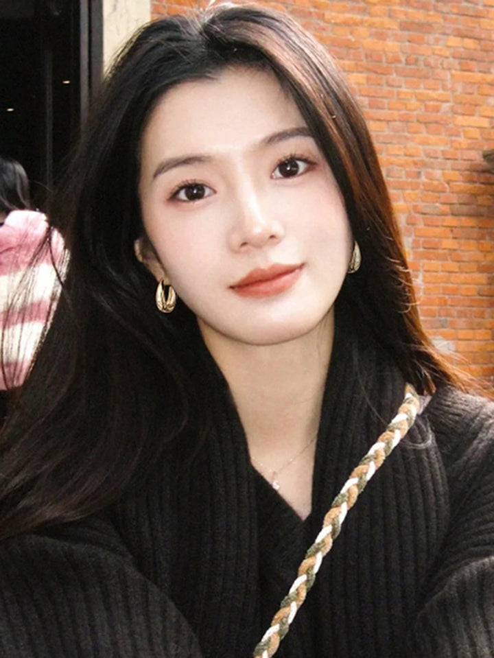 Korean Minimalist Gold-Plated Peanut Shaped Hoop Earrings
