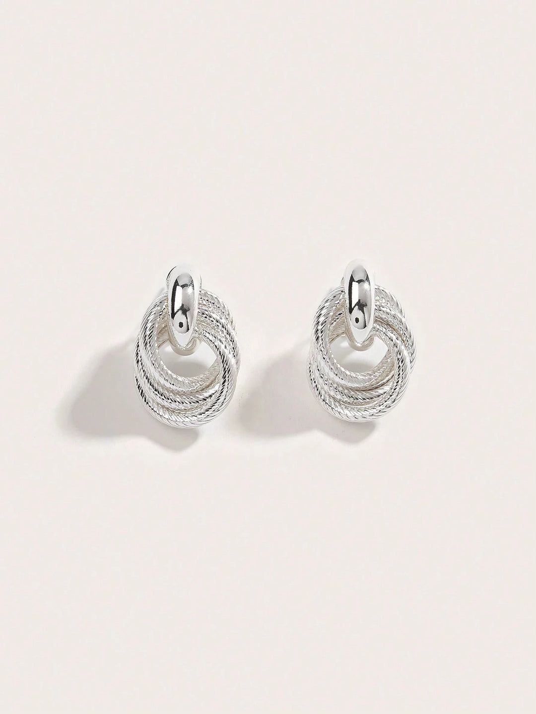 European & American Minimalist Twist Two-Layer Press Pattern Clip-On Earrings - Silver