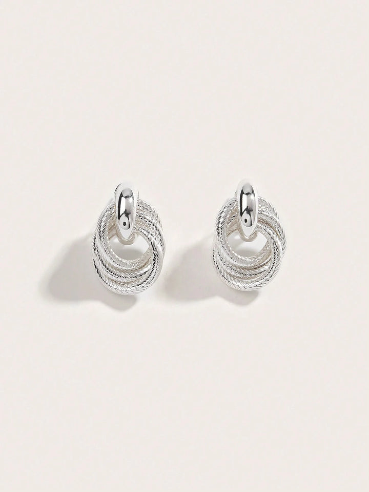 European & American Minimalist Twist Two-Layer Press Pattern Clip-On Earrings - Silver