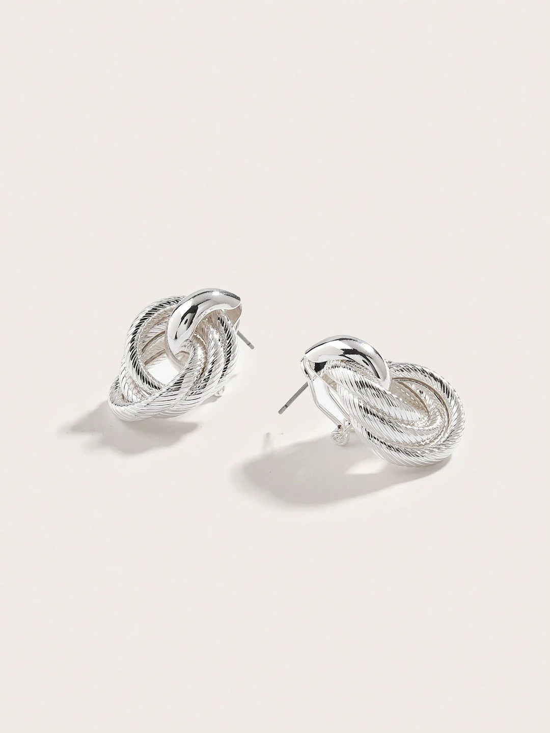 European & American Minimalist Twist Two-Layer Press Pattern Clip-On Earrings - Silver