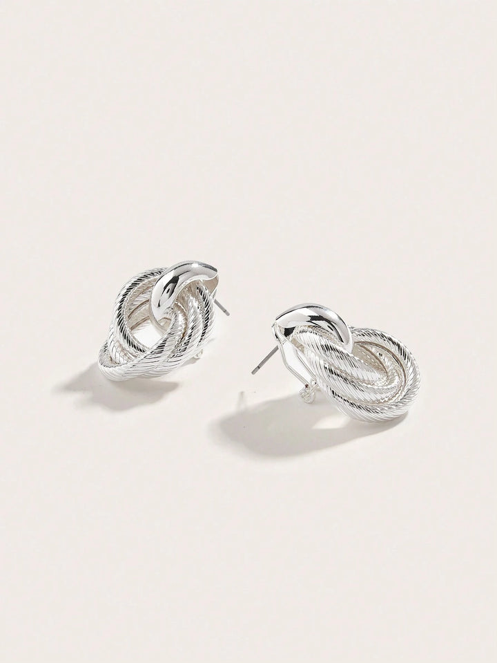 European & American Minimalist Twist Two-Layer Press Pattern Clip-On Earrings - Silver