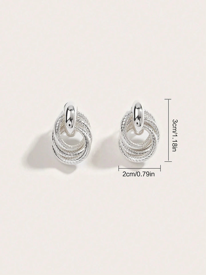 European & American Minimalist Twist Two-Layer Press Pattern Clip-On Earrings - Silver
