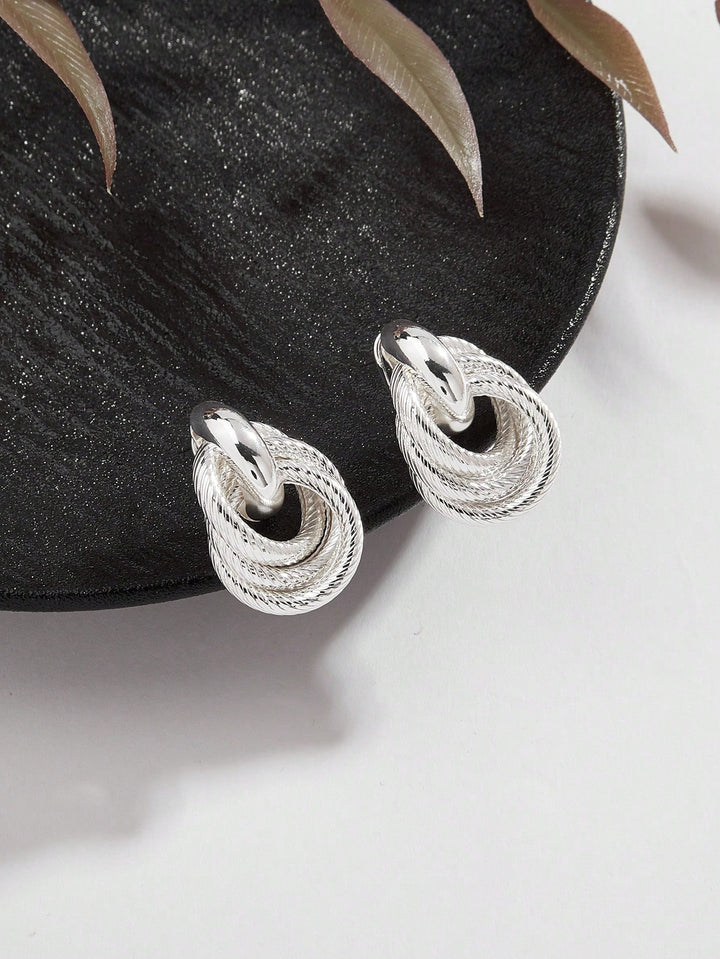 European & American Minimalist Twist Two-Layer Press Pattern Clip-On Earrings - Silver
