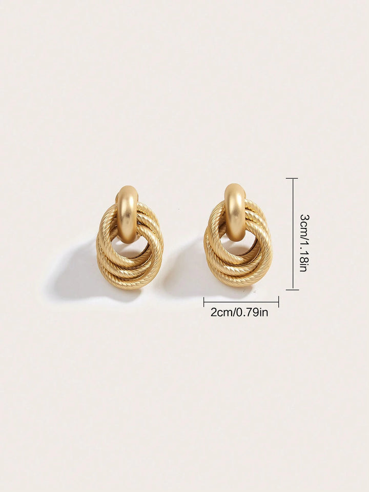 European & American Minimalist Twist Two-Layer Press Pattern Clip-On Earrings - Gold
