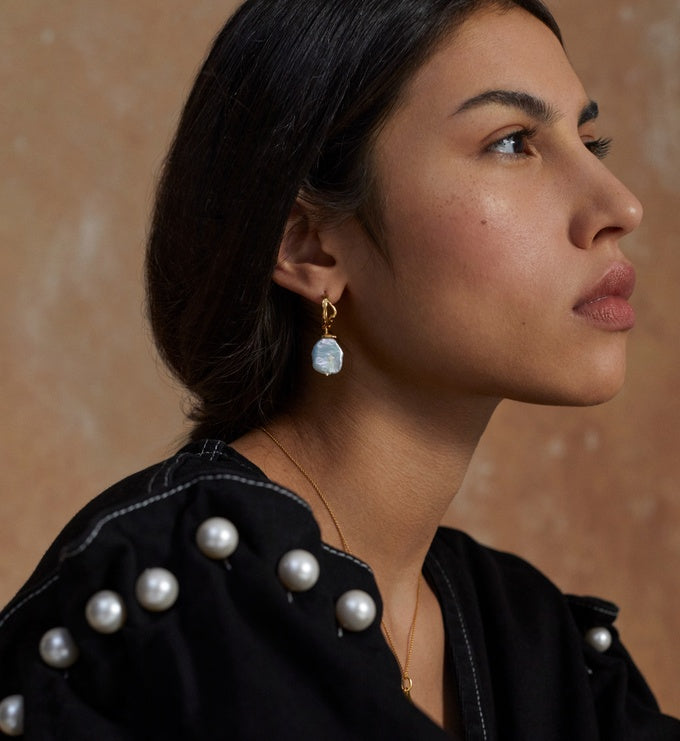Amy Powney Keshi Pearl Large Hoop Earrings