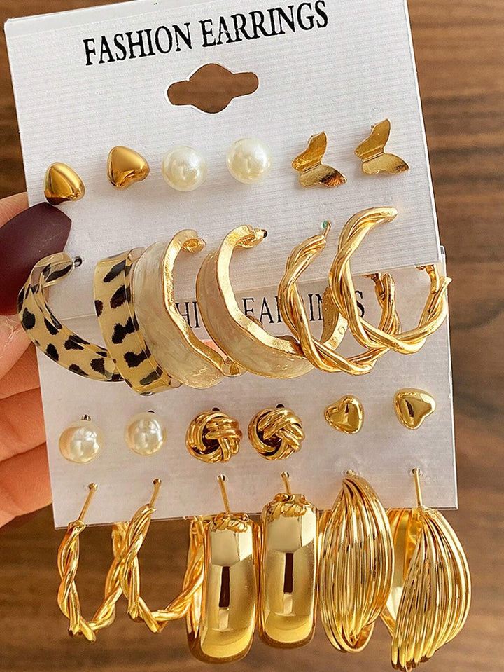 24pcs Faux Pearl Boho Geometric Earrings Set