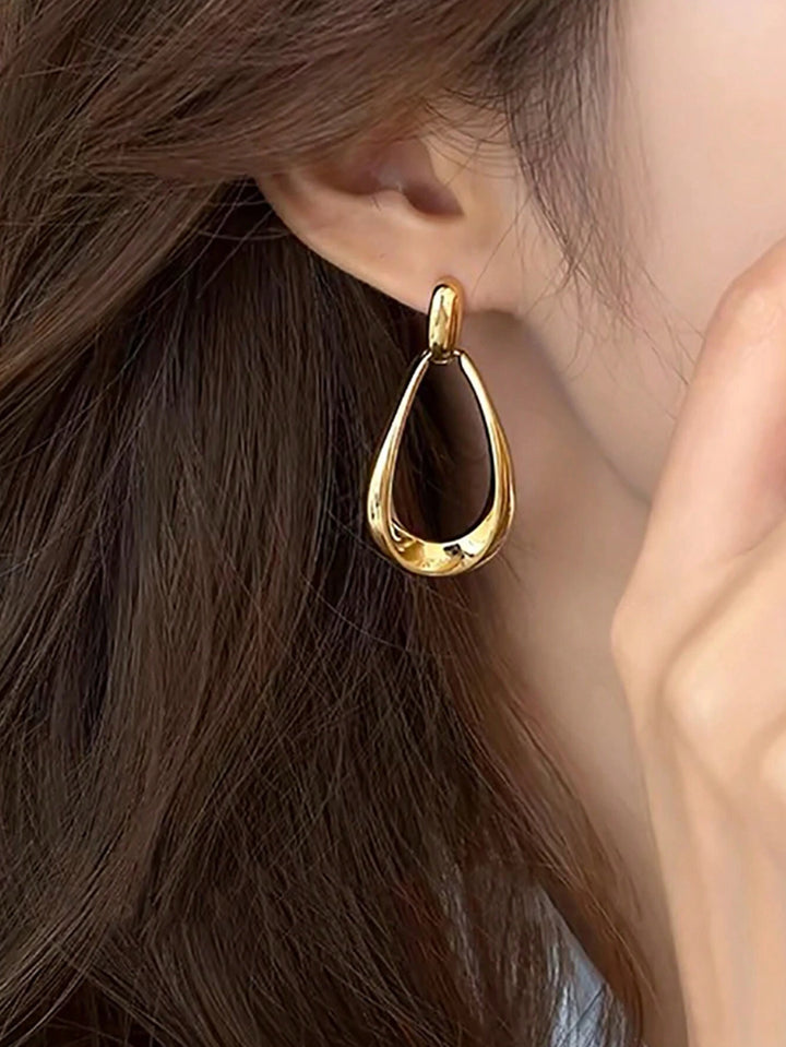 French Style High-End Geometric Gold Drop Earrings