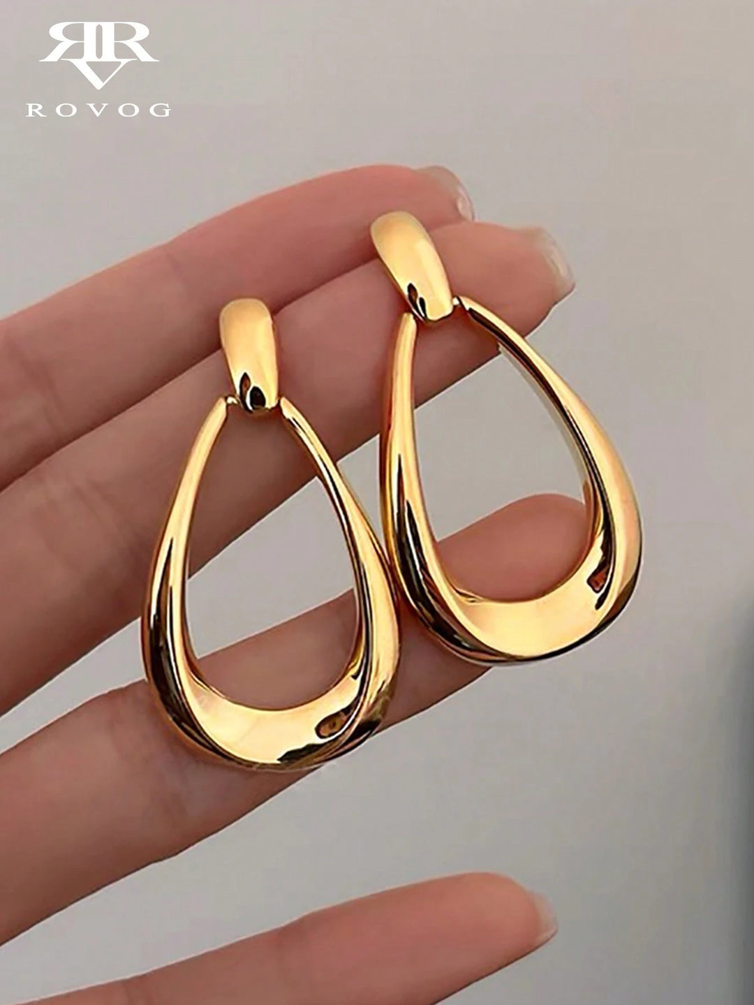 French Style High-End Geometric Gold Drop Earrings