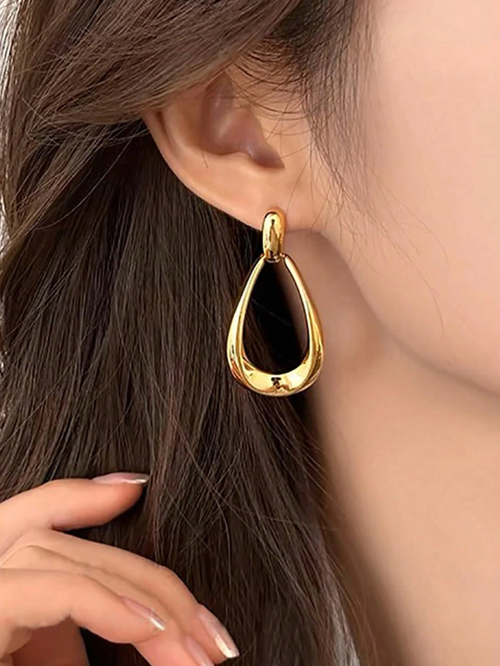 French Style High-End Geometric Gold Drop Earrings