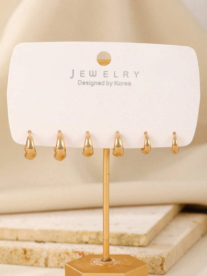3 Pairs Minimalist Exaggerated Hoop Earrings for Women - Gold