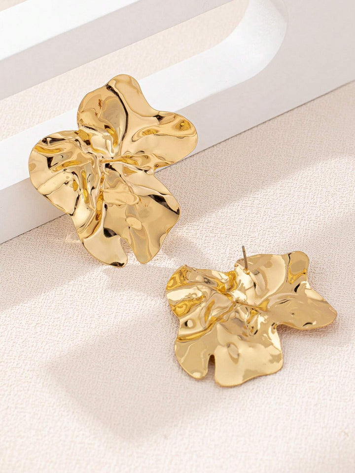 Geometric Chic Iron Stud Earrings for Women - Gold