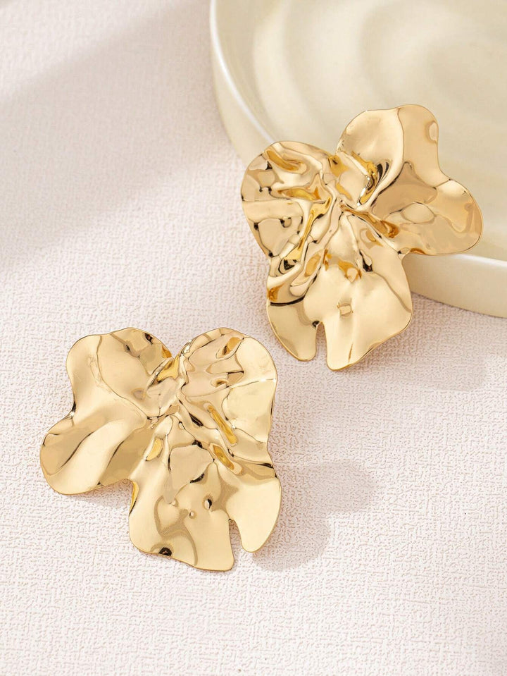 Geometric Chic Iron Stud Earrings for Women - Gold