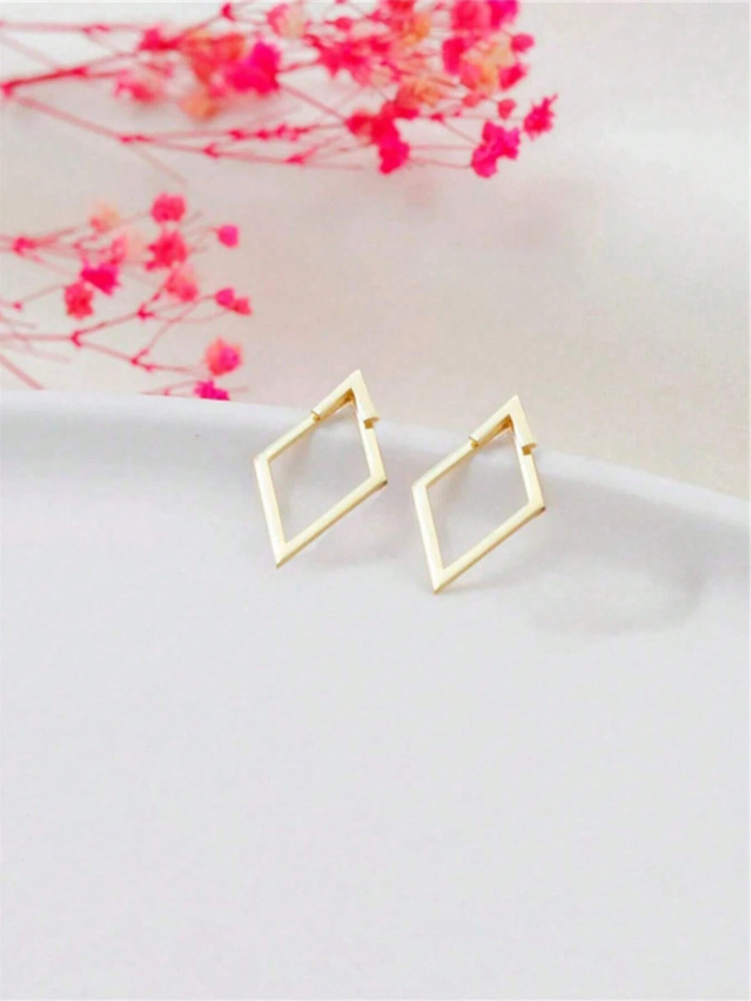 Geometric Hollow Diamond-Shaped Front & Rear Earrings | Two-Way Ear Jacket Design - Gold