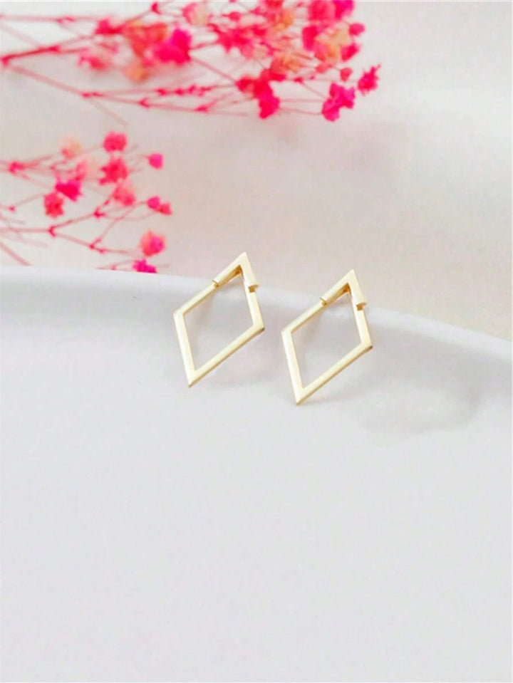 Geometric Hollow Diamond-Shaped Front & Rear Earrings | Two-Way Ear Jacket Design - Gold