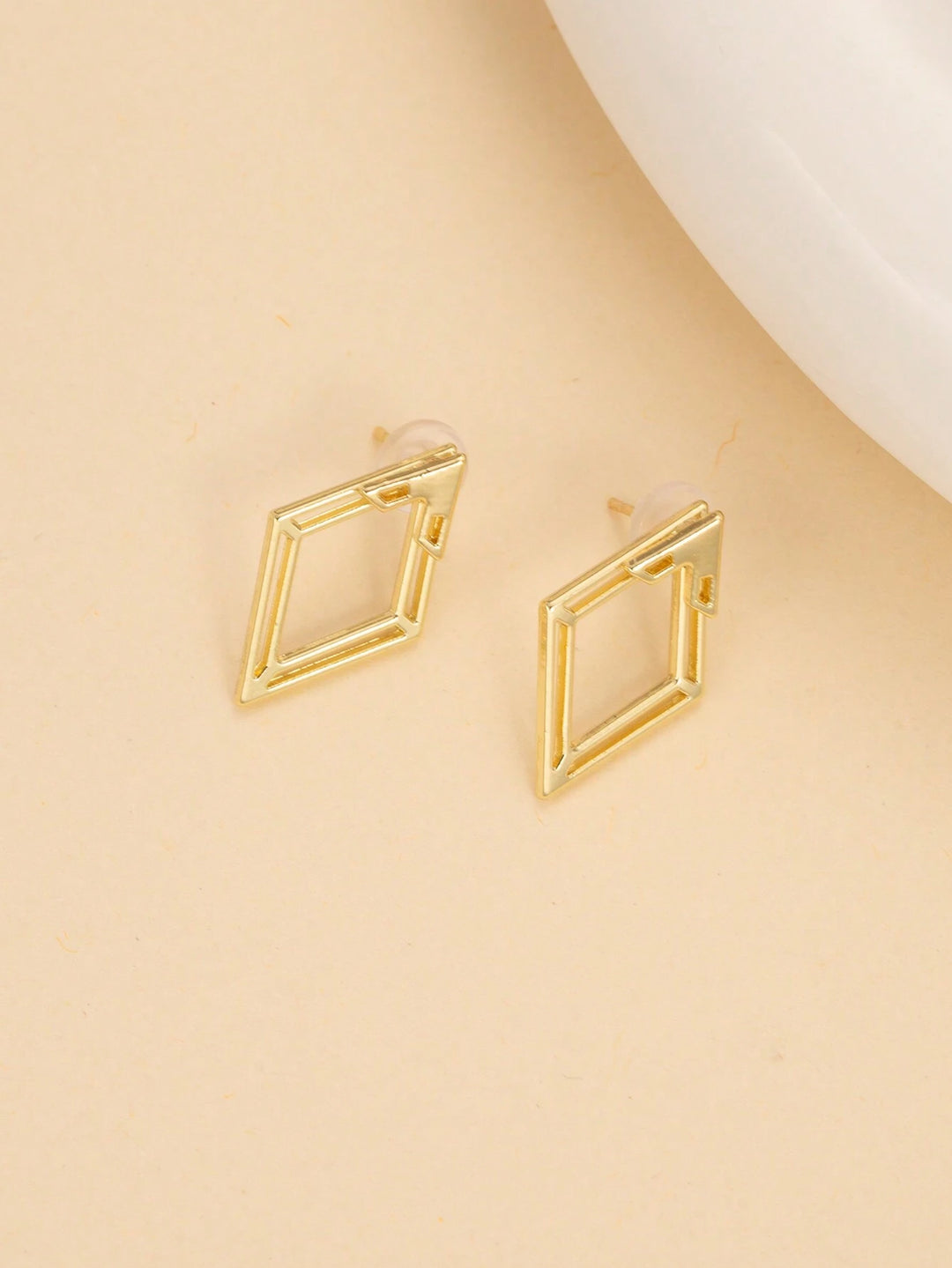 Geometric Hollow Diamond-Shaped Front & Rear Earrings | Two-Way Ear Jacket Design - Gold