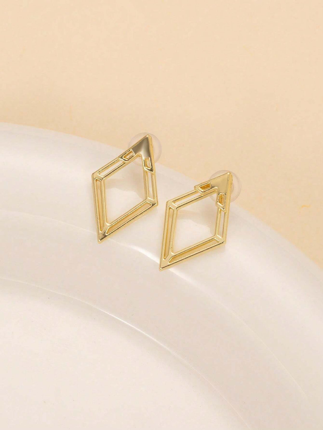 Geometric Hollow Diamond-Shaped Front & Rear Earrings | Two-Way Ear Jacket Design - Gold