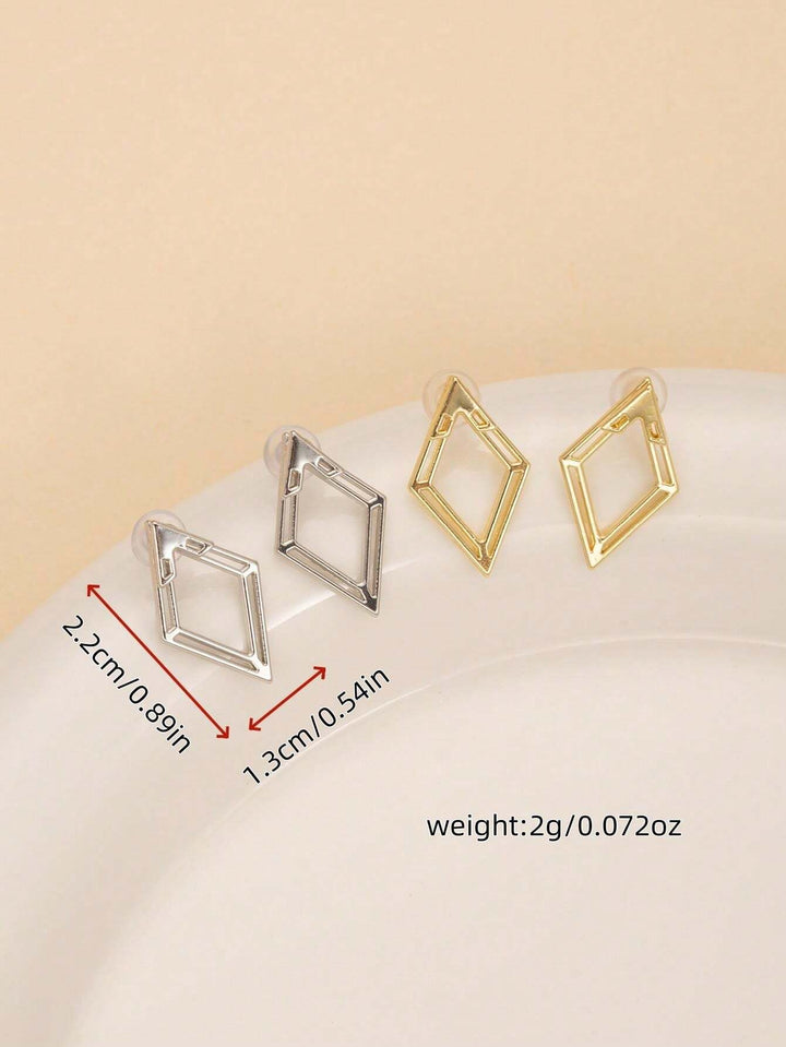 Geometric Hollow Diamond-Shaped Front & Rear Earrings | Two-Way Ear Jacket Design - Silver