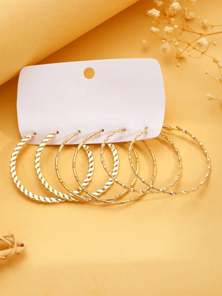 3 Pairs Simple & Exaggerated Hoop Earrings