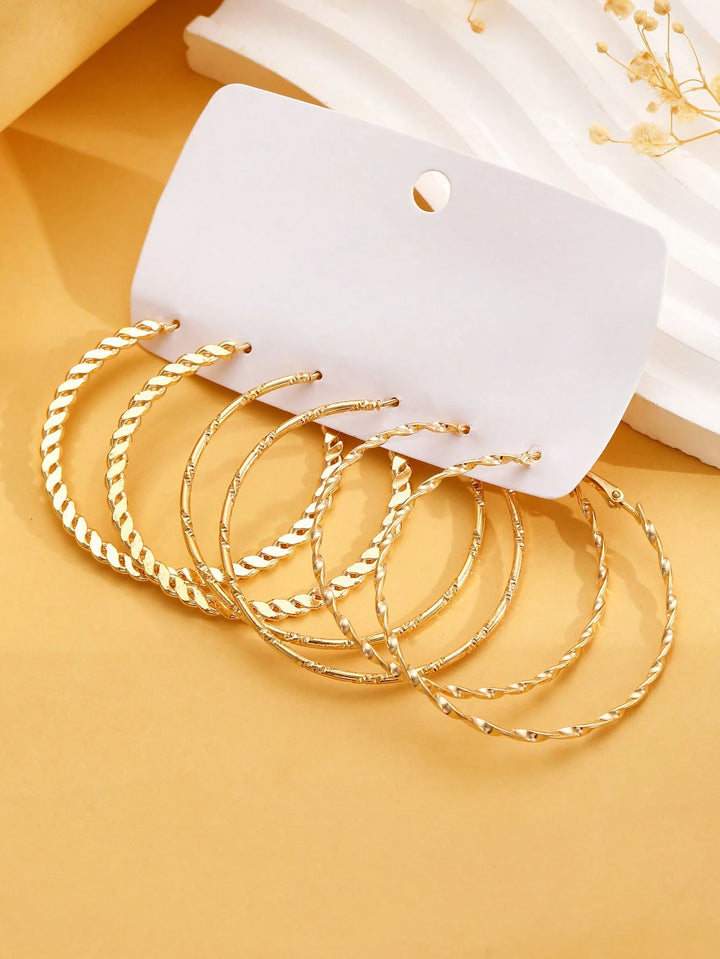 3 Pairs Simple & Exaggerated Hoop Earrings