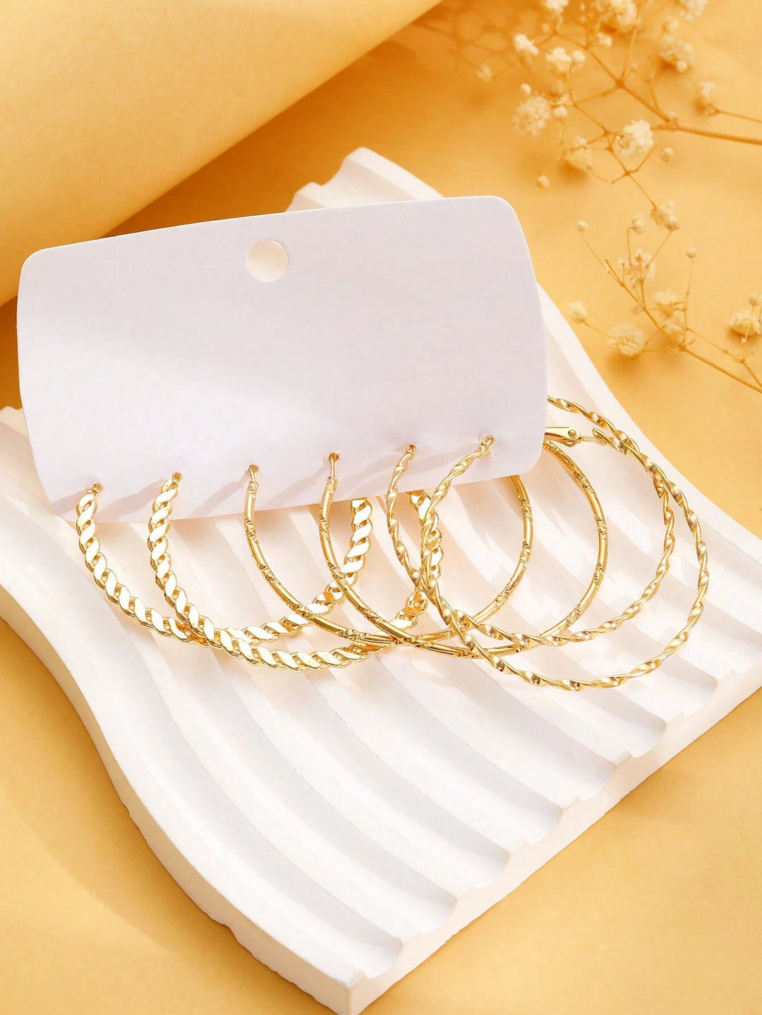 3 Pairs Simple & Exaggerated Hoop Earrings