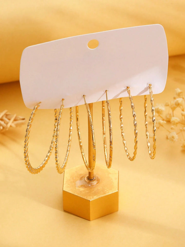 3 Pairs Simple & Exaggerated Hoop Earrings