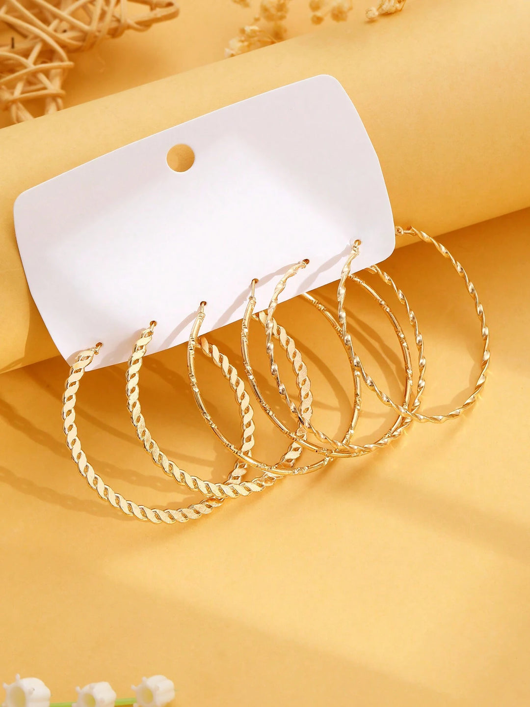 3 Pairs Simple & Exaggerated Hoop Earrings