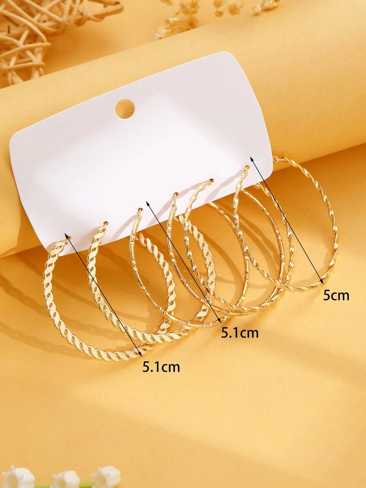 3 Pairs Simple & Exaggerated Hoop Earrings