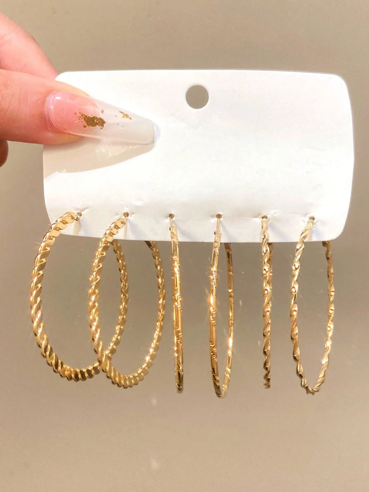 3 Pairs Simple & Exaggerated Hoop Earrings