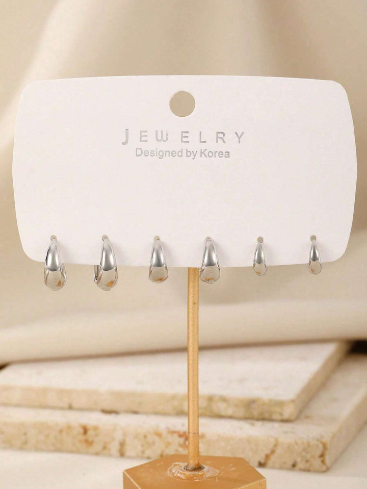 3 Pairs Minimalist Exaggerated Hoop Earrings for Women - Silver