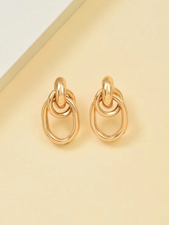 Gold-Tone Multi-Turn Knotted Double Hoop Stud Earrings for Women
