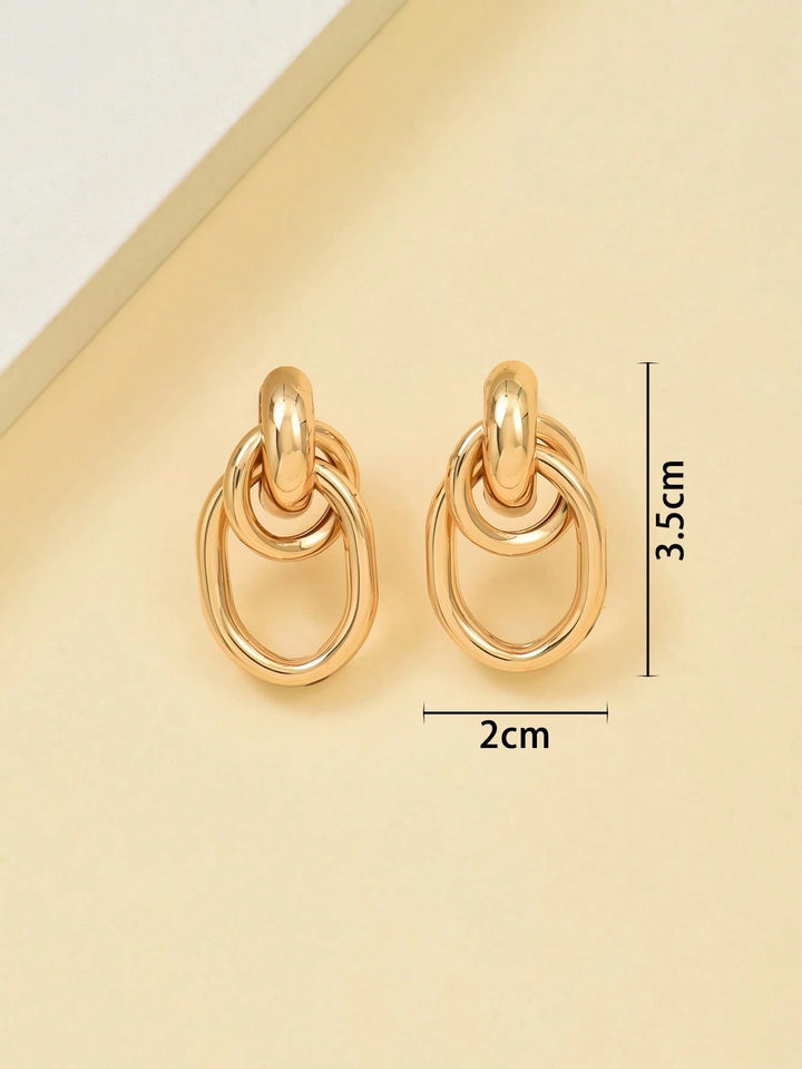 Gold-Tone Multi-Turn Knotted Double Hoop Stud Earrings for Women