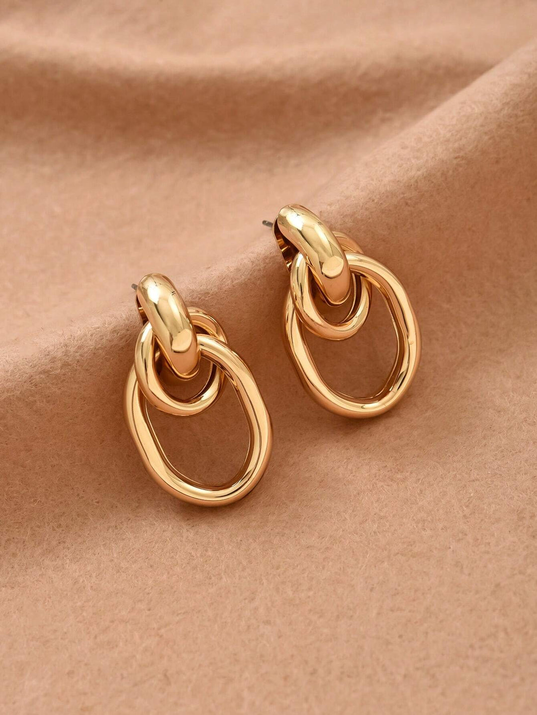 Gold-Tone Multi-Turn Knotted Double Hoop Stud Earrings for Women