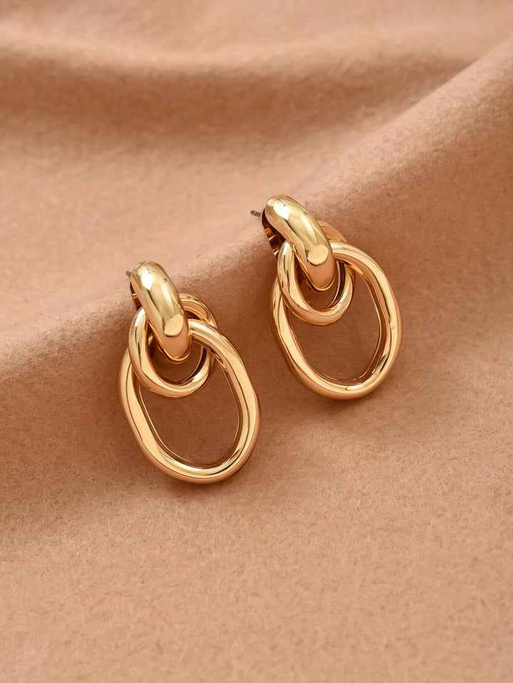 Gold-Tone Multi-Turn Knotted Double Hoop Stud Earrings for Women