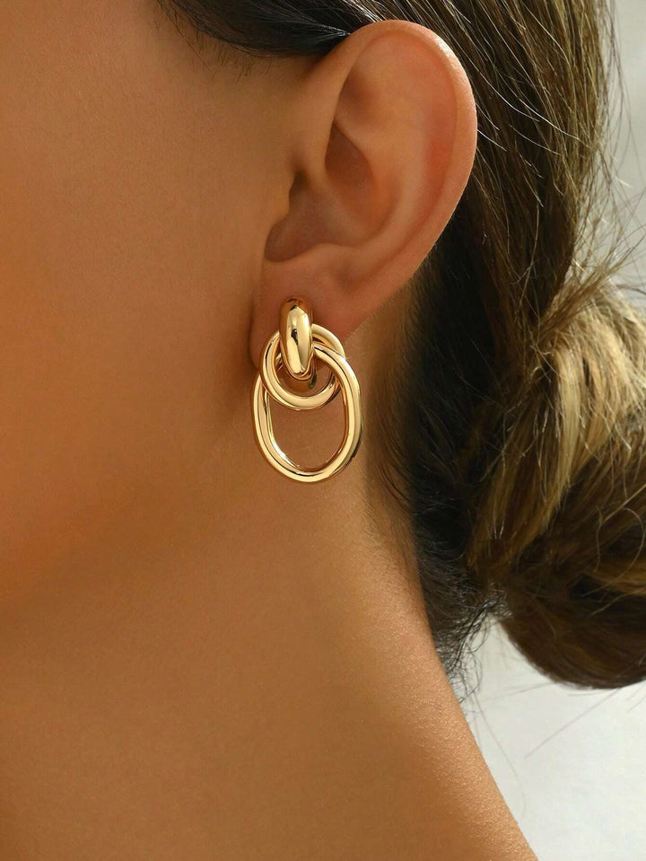 Gold-Tone Multi-Turn Knotted Double Hoop Stud Earrings for Women
