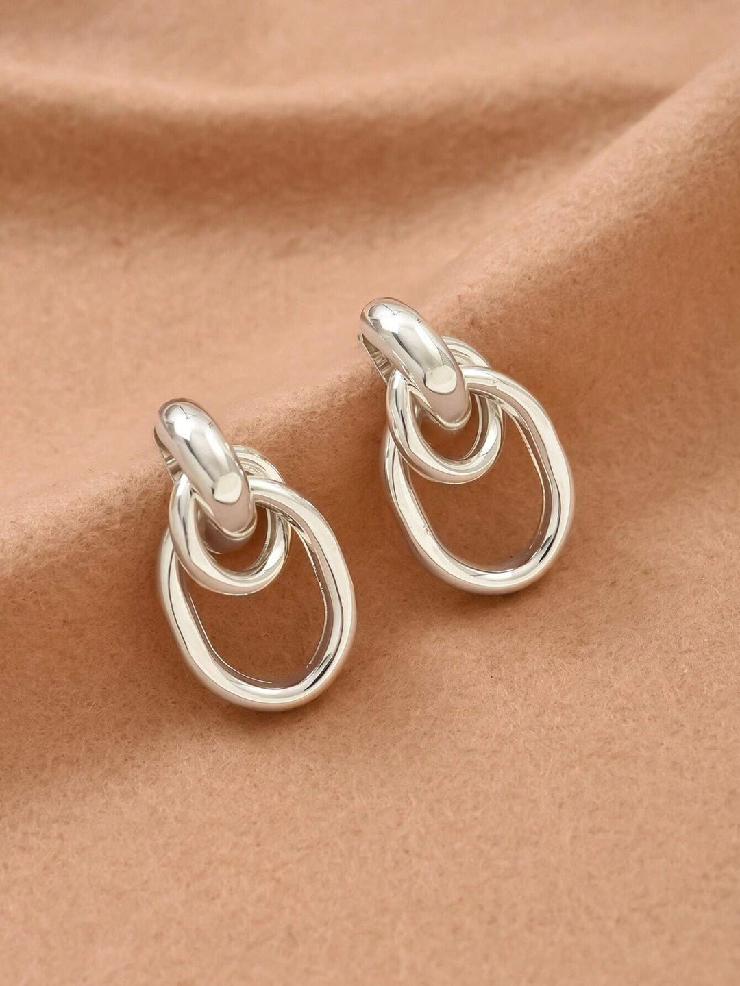Silver-Tone Multi-Turn Knotted Double Hoop Stud Earrings for Women