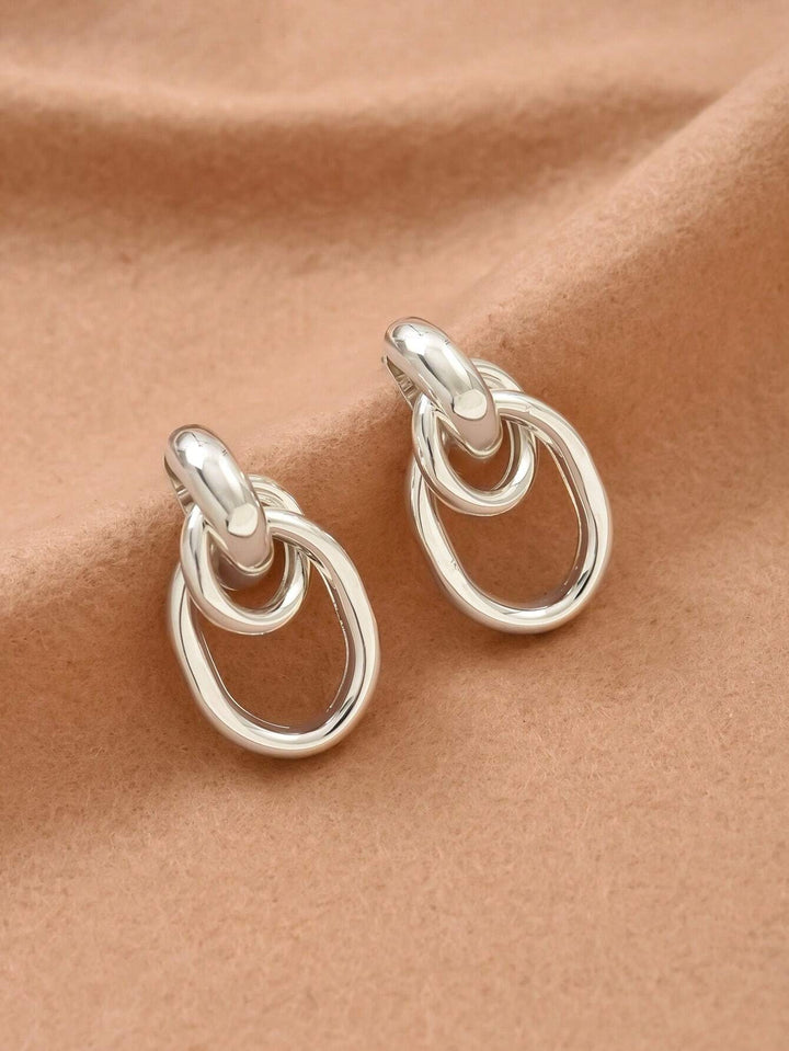 Silver-Tone Multi-Turn Knotted Double Hoop Stud Earrings for Women