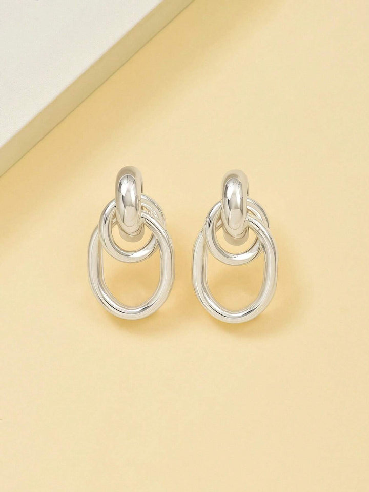 Silver-Tone Multi-Turn Knotted Double Hoop Stud Earrings for Women